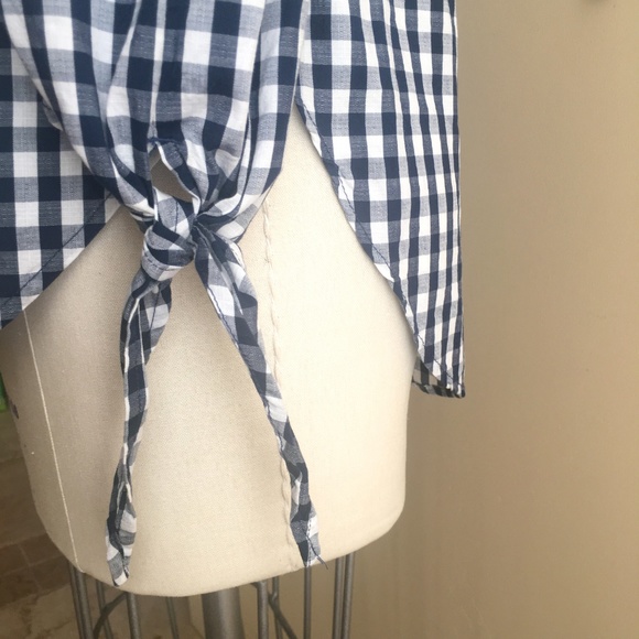 Off The Shoulder Navy Gingham Checked Top - Picture 5 of 5